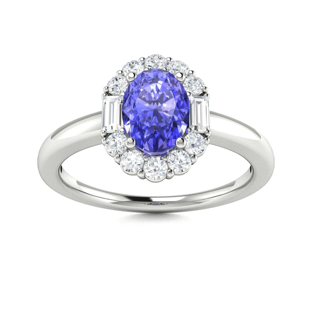 14KT Gold Oval Brilliant Tanzanite and Diamond Ladies Ring (Tanzanite 0.90 cts. White Diamonds 0.28 cts.)