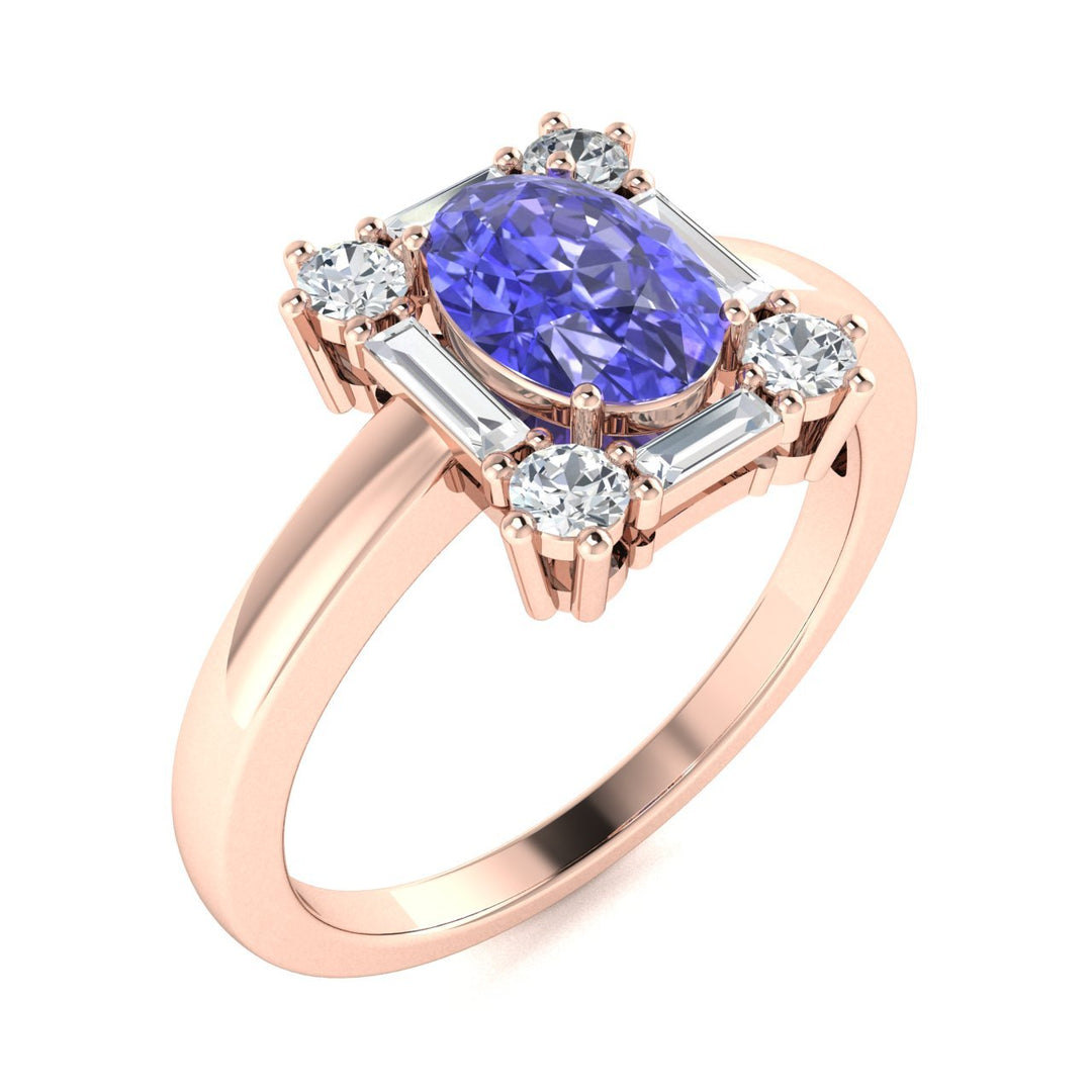 14KT Gold Oval Brilliant Tanzanite and Diamond Ladies Ring (Tanzanite 1.00 cts. White Diamond 0.33 cts.)