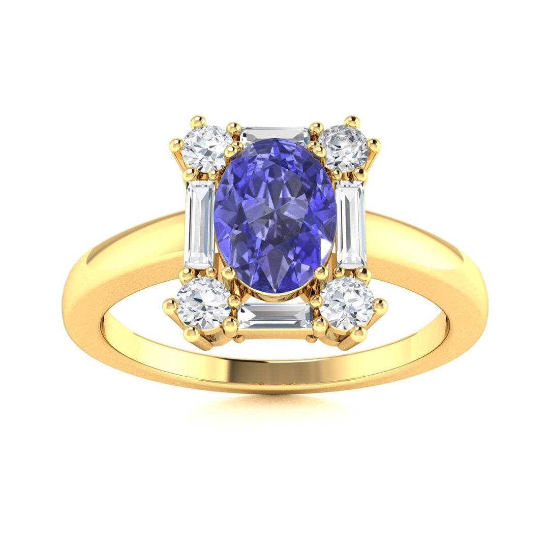 14KT Gold Oval Brilliant Tanzanite and Diamond Ladies Ring (Tanzanite 1.00 cts. White Diamond 0.33 cts.)