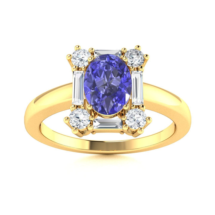 14KT Gold Oval Brilliant Tanzanite and Diamond Ladies Ring (Tanzanite 1.00 cts. White Diamond 0.33 cts.)