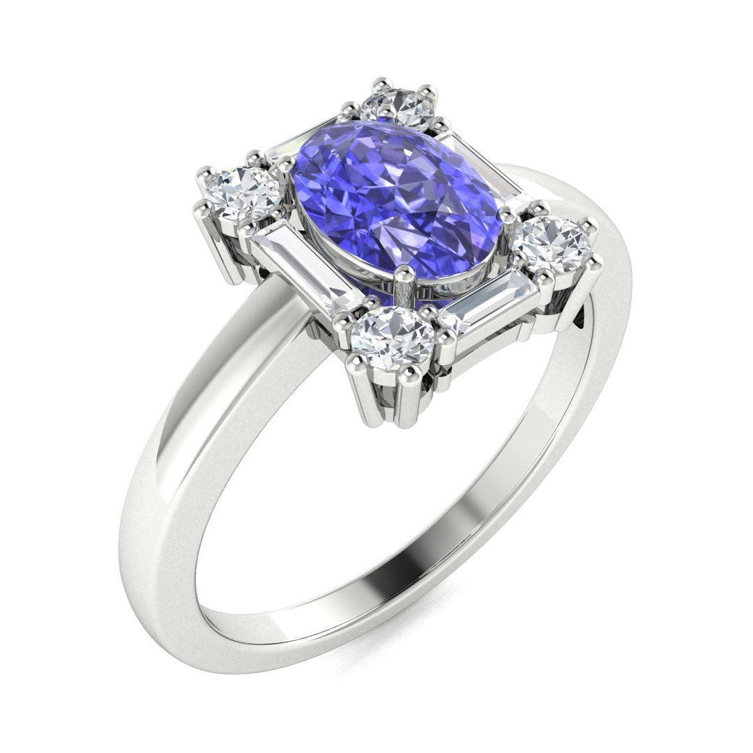 14KT Gold Oval Brilliant Tanzanite and Diamond Ladies Ring (Tanzanite 1.00 cts. White Diamond 0.33 cts.)