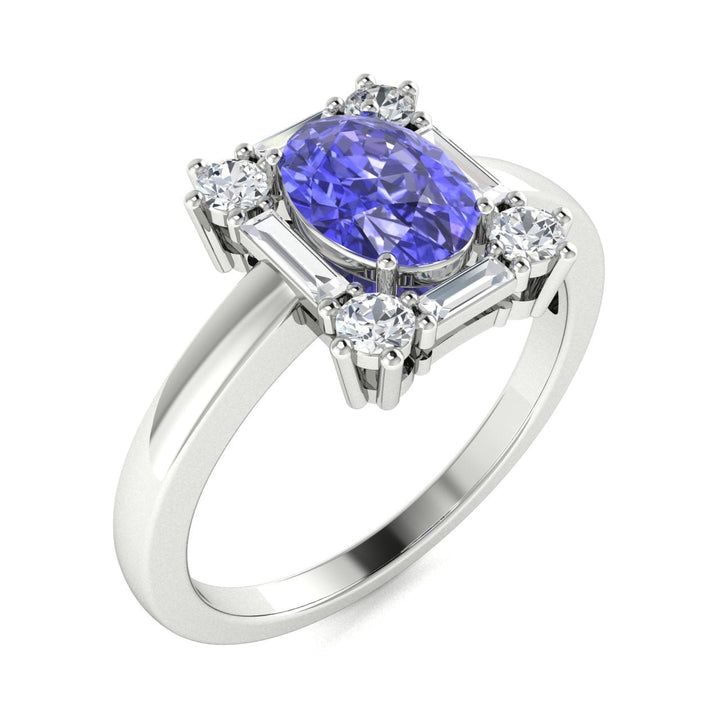 14KT Gold Oval Brilliant Tanzanite and Diamond Ladies Ring (Tanzanite 1.00 cts. White Diamond 0.33 cts.)