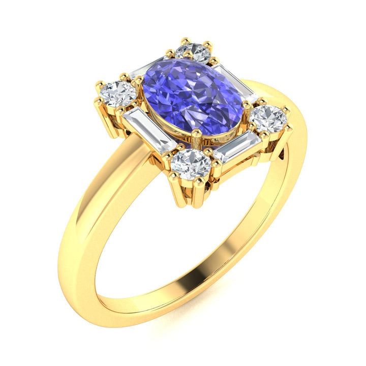 14KT Gold Oval Brilliant Tanzanite and Diamond Ladies Ring (Tanzanite 1.00 cts. White Diamond 0.33 cts.)