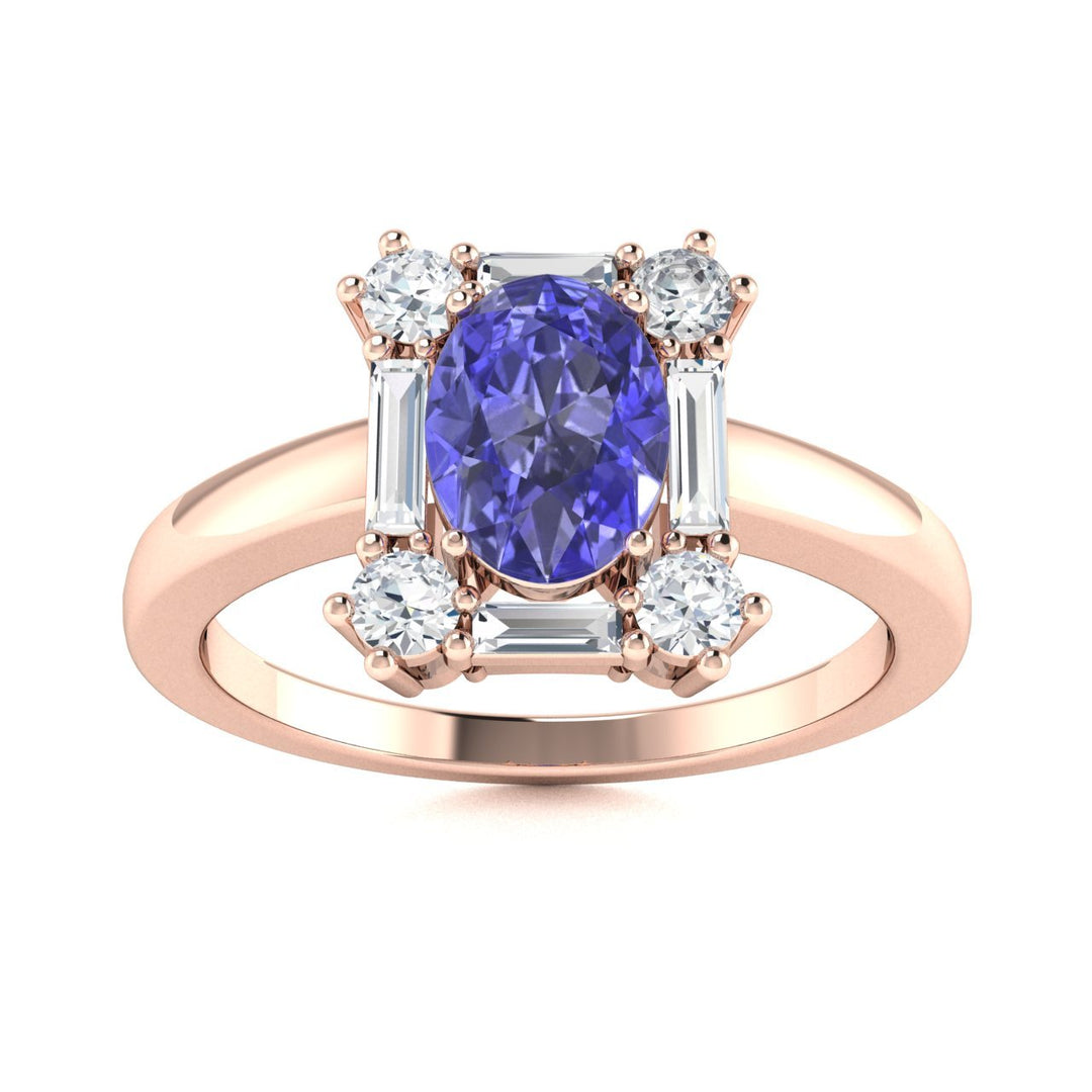 14KT Gold Oval Brilliant Tanzanite and Diamond Ladies Ring (Tanzanite 1.00 cts. White Diamond 0.33 cts.)