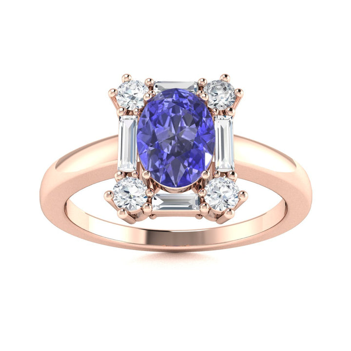14KT Gold Oval Brilliant Tanzanite and Diamond Ladies Ring (Tanzanite 1.00 cts. White Diamond 0.33 cts.)