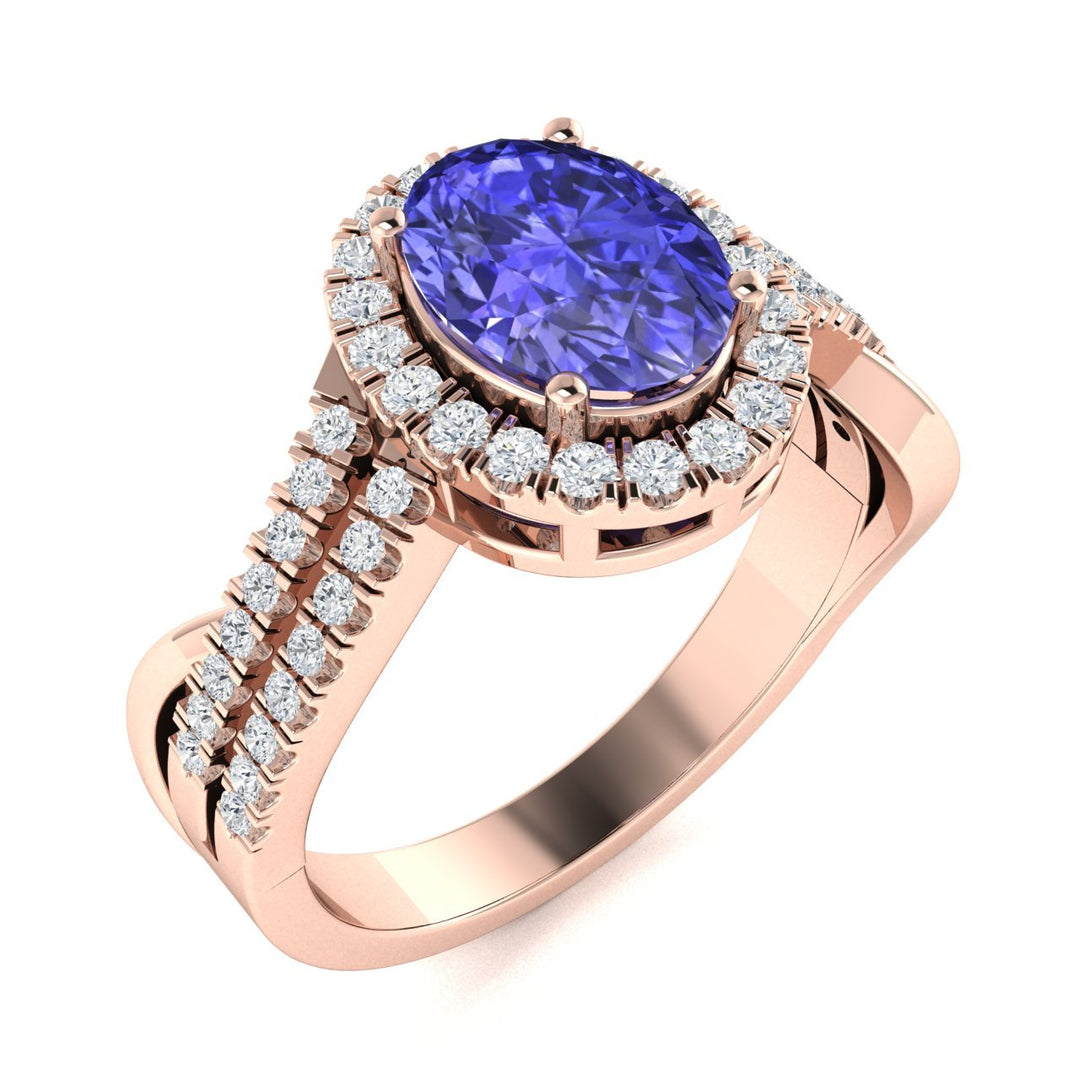 14KT Gold Oval Brilliant Tanzanite and Diamond Ladies Ring (Tanzanite 1.40 cts. White Diamond 0.30 cts.)