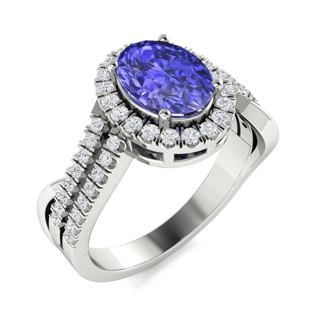 14KT Gold Oval Brilliant Tanzanite and Diamond Ladies Ring (Tanzanite 1.40 cts. White Diamond 0.30 cts.)