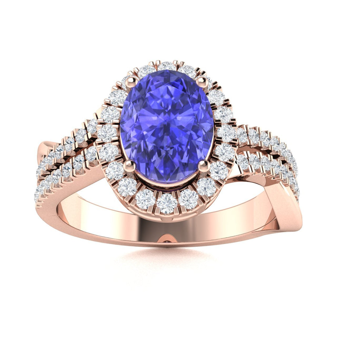 14KT Gold Oval Brilliant Tanzanite and Diamond Ladies Ring (Tanzanite 1.40 cts. White Diamond 0.30 cts.)