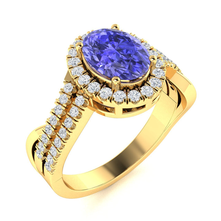 14KT Gold Oval Brilliant Tanzanite and Diamond Ladies Ring (Tanzanite 1.40 cts. White Diamond 0.30 cts.)