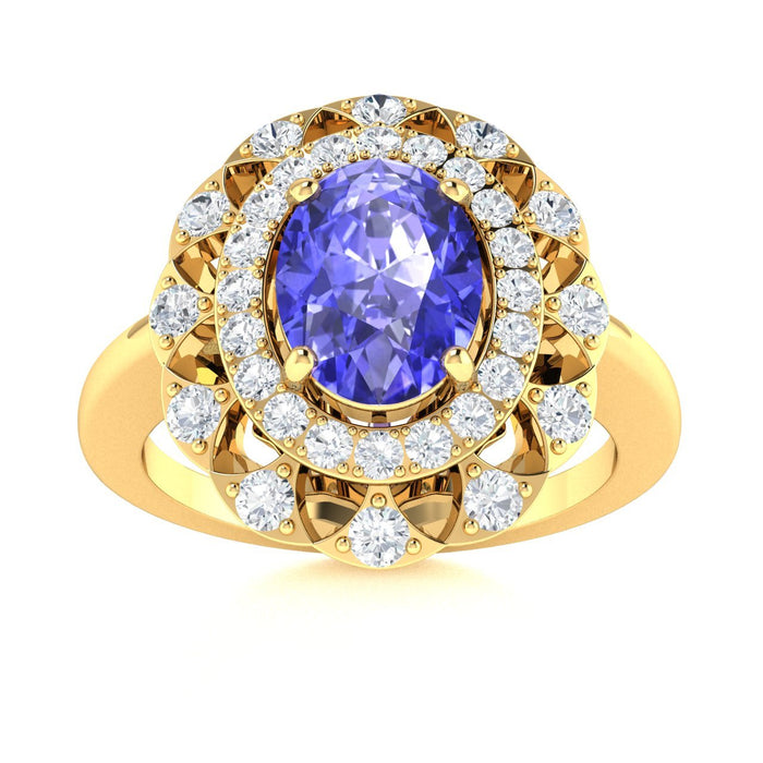 14KT Gold Oval Brilliant Tanzanite and Diamond Ladies Ring (Tanzanite 1.40 cts. White Diamonds 0.40 cts.)