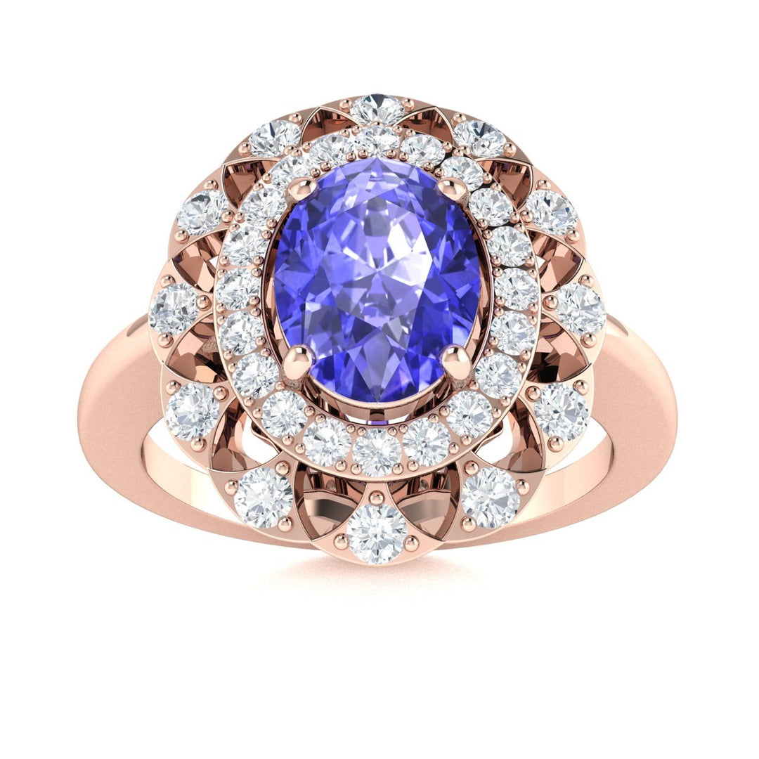 14KT Gold Oval Brilliant Tanzanite and Diamond Ladies Ring (Tanzanite 1.40 cts. White Diamonds 0.40 cts.)