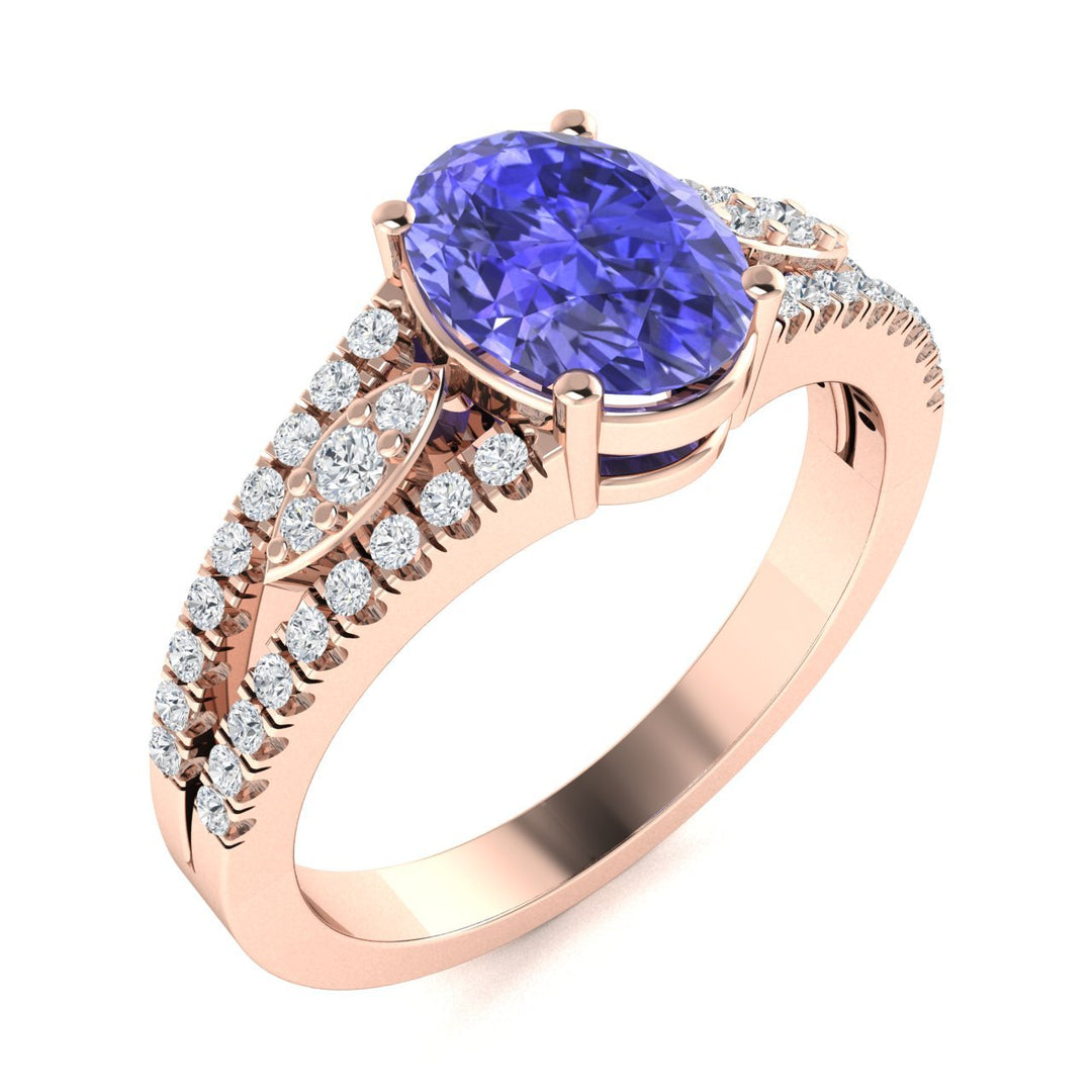 14KT Gold Oval Brilliant Tanzanite and Diamond Ladies Ring (Tanzanite 1.50 cts. White Diamond 0.25 cts.)