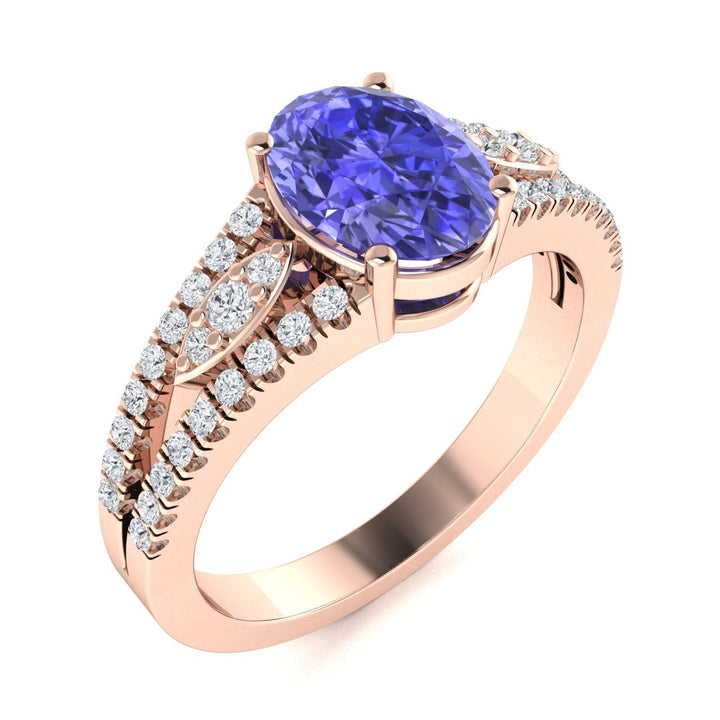 14KT Gold Oval Brilliant Tanzanite and Diamond Ladies Ring (Tanzanite 1.50 cts. White Diamond 0.25 cts.)