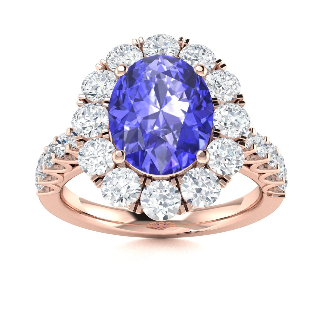 14KT Gold Oval Brilliant Tanzanite and Diamond Ladies Ring (Tanzanite 1.70 cts. White Diamonds 1.10 cts.)