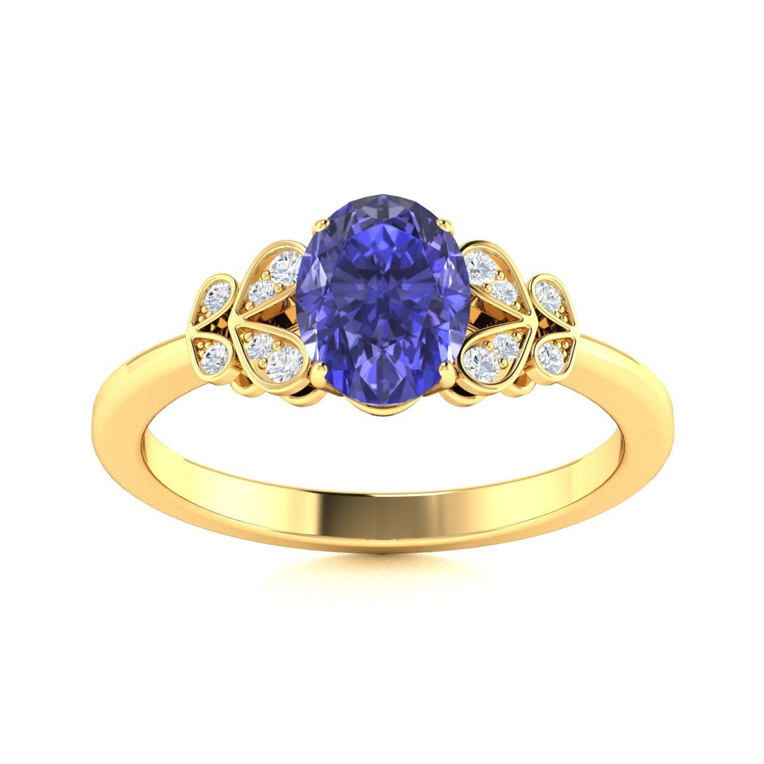 14KT Gold Oval Cut Tanzanite and Diamond Ring (Tanzanite 0.95 cts White Diamonds 0.04 cts)