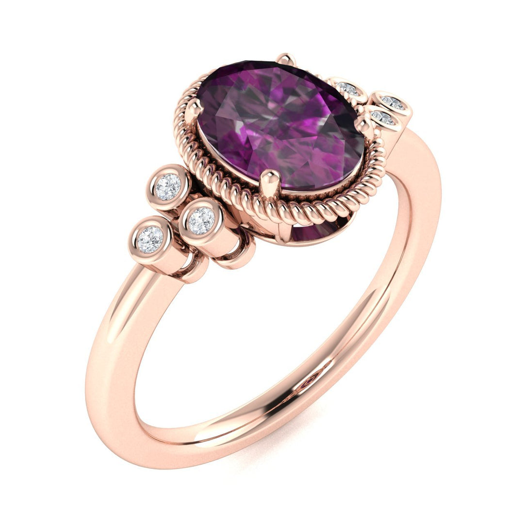 14KT Gold Oval Natural Alexandrite and Diamond Ladies Ring (Alexandrite 1.40 cts. White Diamond 0.07 cts.)