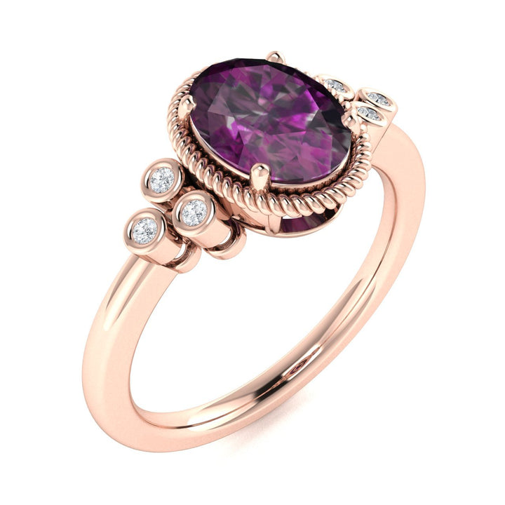 14KT Gold Oval Natural Alexandrite and Diamond Ladies Ring (Alexandrite 1.40 cts. White Diamond 0.07 cts.)