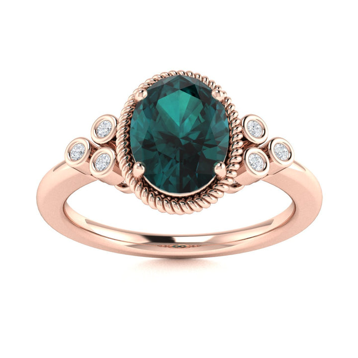 14KT Gold Oval Natural Alexandrite and Diamond Ladies Ring (Alexandrite 1.40 cts. White Diamond 0.07 cts.)