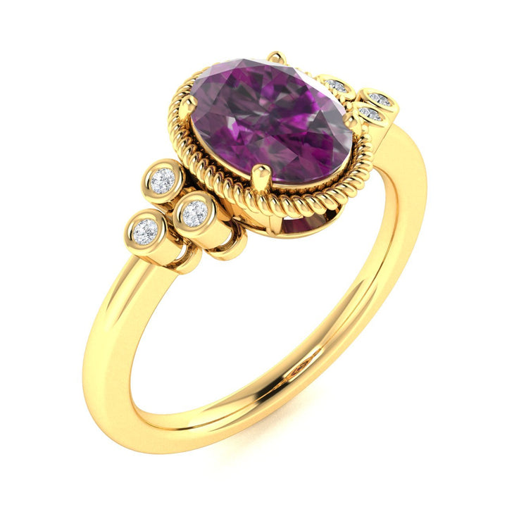 14KT Gold Oval Natural Alexandrite and Diamond Ladies Ring (Alexandrite 1.40 cts. White Diamond 0.07 cts.)