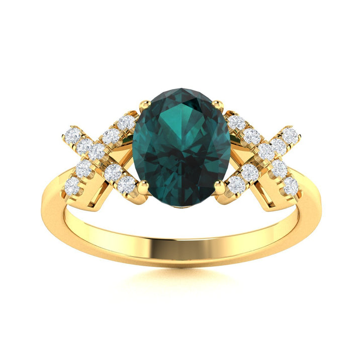 14KT Gold Oval Natural Alexandrite and Diamond Ladies Ring (Natural Alexandrite 0.9 cts. White Diamond 0.04 cts.)
