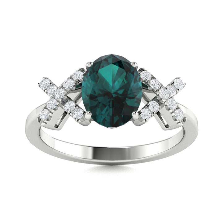 14KT Gold Oval Natural Alexandrite and Diamond Ladies Ring (Natural Alexandrite 0.9 cts. White Diamond 0.04 cts.)