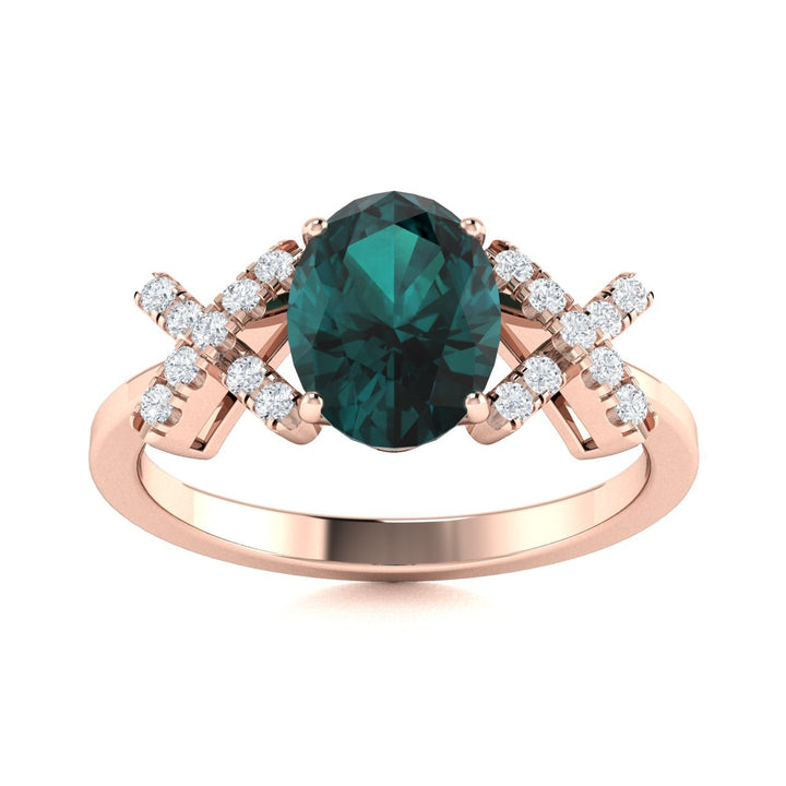 14KT Gold Oval Natural Alexandrite and Diamond Ladies Ring (Natural Alexandrite 0.9 cts. White Diamond 0.04 cts.)