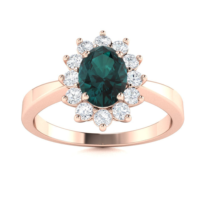 14KT Gold Oval Natural Alexandrite and Diamond Ladies Ring (Natural Alexandrite 1.09 cts. White Diamond 0.31 cts.)