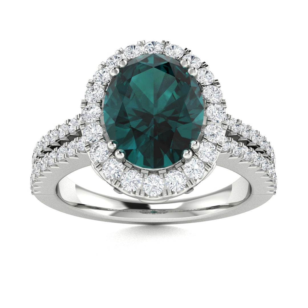 Natural Alexandrite & Diamond Ring – 14K White Gold, Color Change Gemstone (Green To Red/Purple)