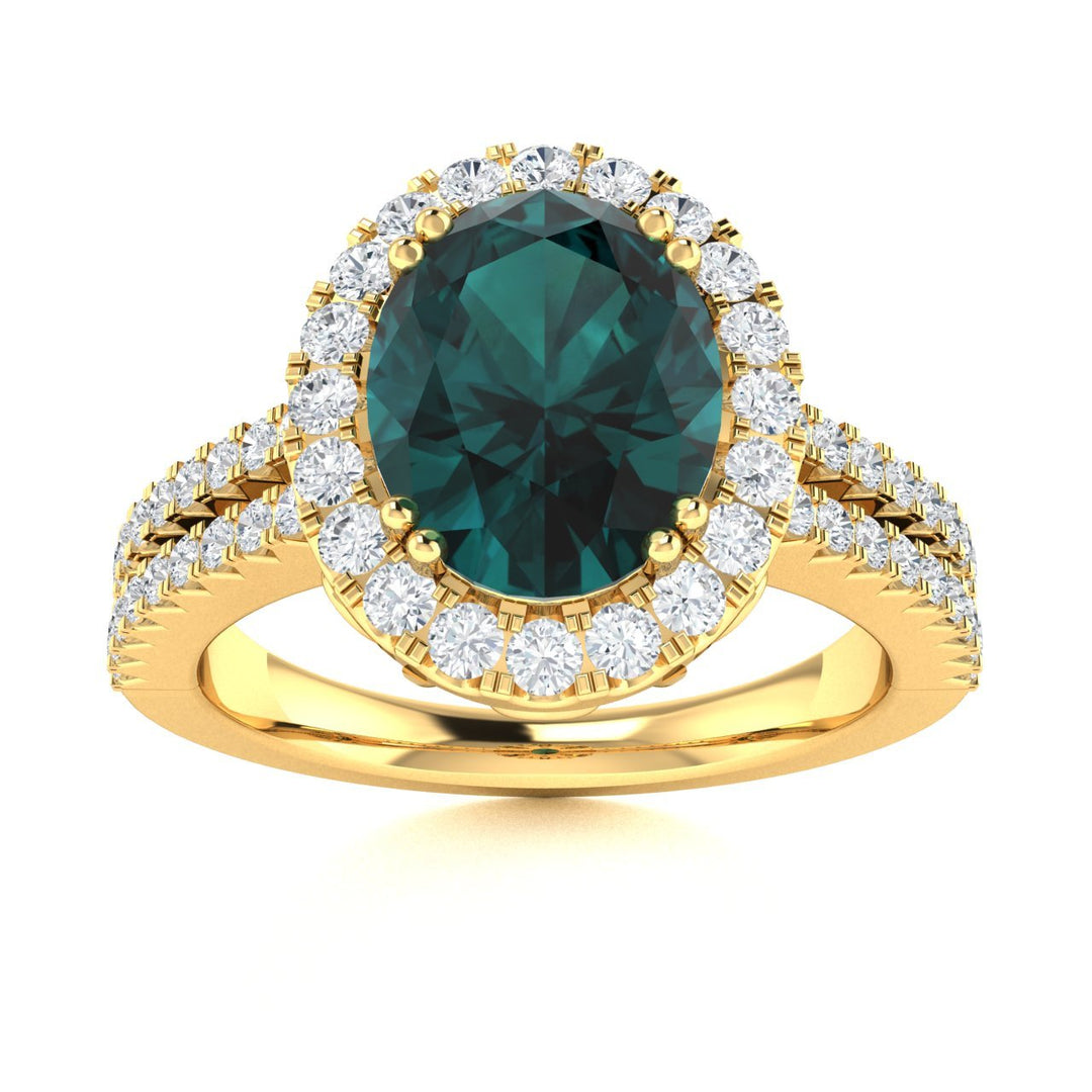 14KT Gold Oval Natural Color Changing Alexandrite and Diamond Ladies Ring (Alexandrite 2.00 cts. White Diamond 0.20 cts.)