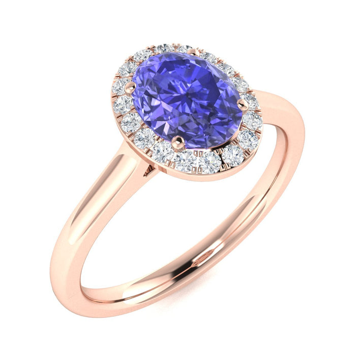 14kt Gold Oval Tanzanite and Diamond Ladies Ring (Tanzanite 0.70ct Diamonds 0.20 cts)