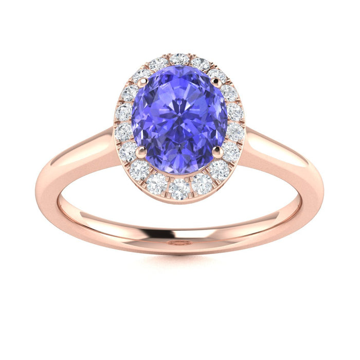 14kt Gold Oval Tanzanite and Diamond Ladies Ring (Tanzanite 0.70ct Diamonds 0.20 cts)