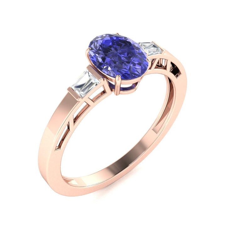 14KT Gold Oval Tanzanite and Diamond Ring (Tanzanite 2.14 cts White Diamonds 0.13 cts)