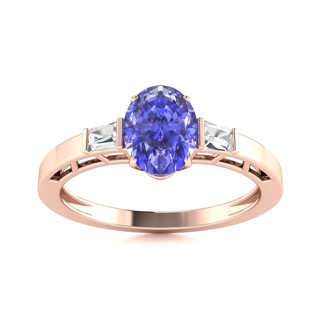 14KT Gold Oval Tanzanite and Diamond Ring (Tanzanite 2.14 cts White Diamonds 0.13 cts)