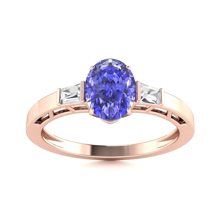 14KT Gold Oval Tanzanite and Diamond Ring (Tanzanite 2.14 cts White Diamonds 0.13 cts)