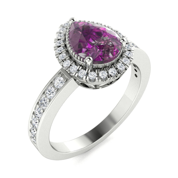14Kt Gold Pear Cut Natural Alexandrite and Diamond Ladies Ring (Alexandrite 1.50 cts. White Diamonds 0.30 cts.)