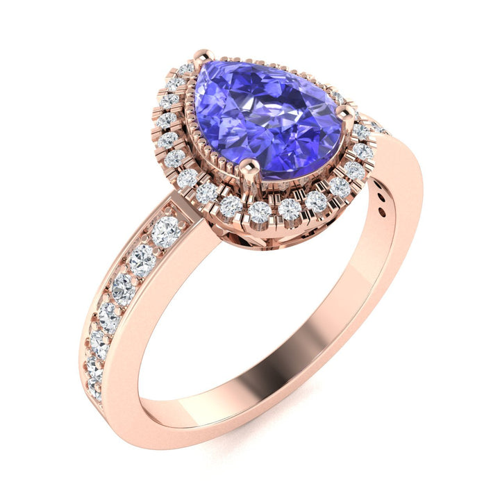 14Kt Gold Pear Cut Tanzanite and Diamond Ladies Ring (Tanzanite 1.50 cts. White Diamonds 0.30 cts.)
