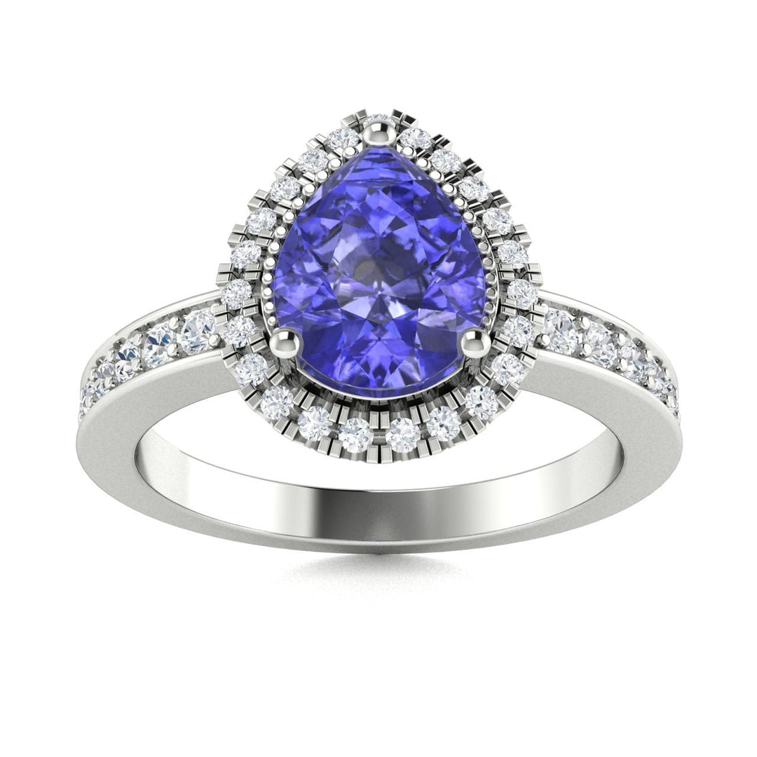 14Kt Gold Pear Cut Tanzanite and Diamond Ladies Ring (Tanzanite 1.50 cts. White Diamonds 0.30 cts.)