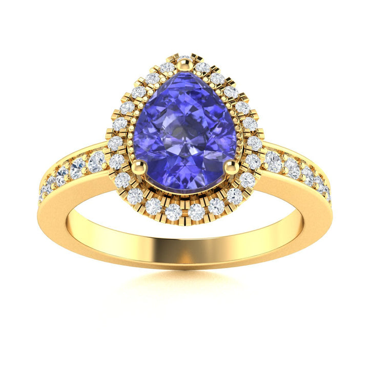 14Kt Gold Pear Cut Tanzanite and Diamond Ladies Ring (Tanzanite 1.50 cts. White Diamonds 0.30 cts.)