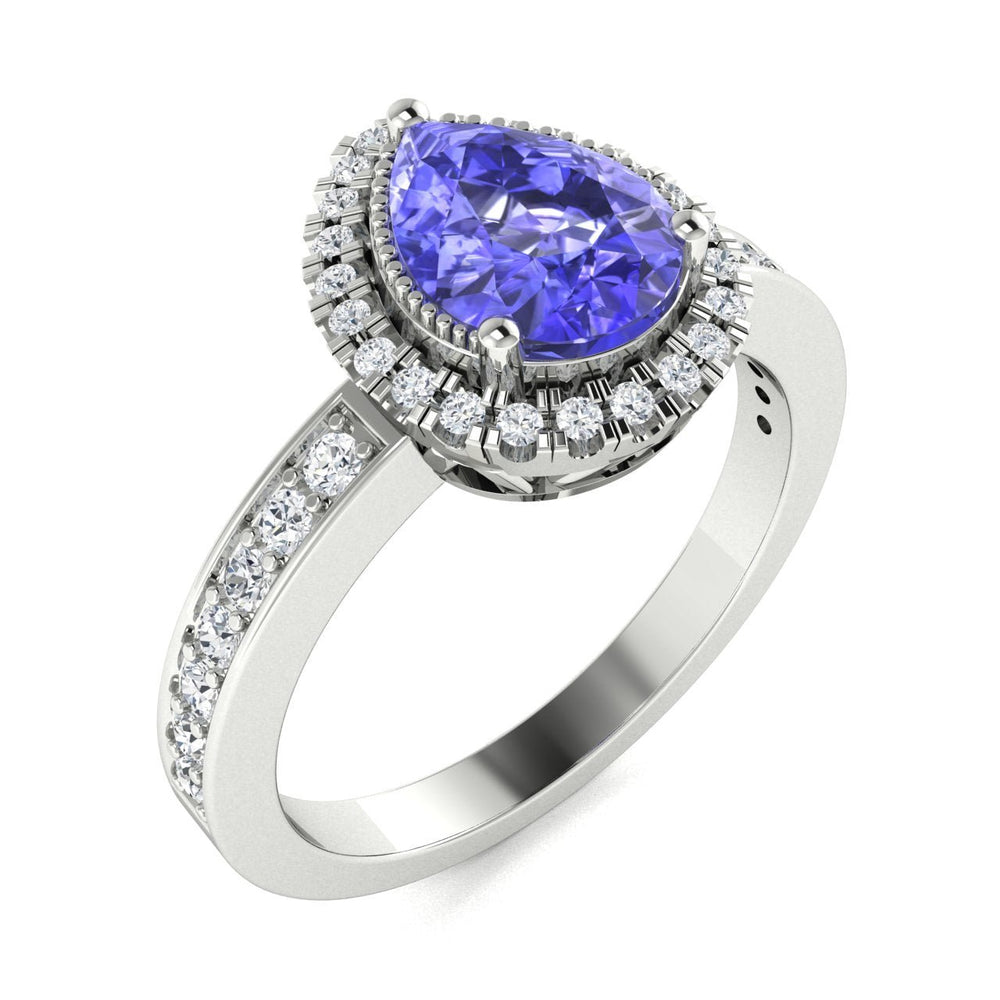 14Kt Gold Pear Cut Tanzanite and Diamond Ladies Ring (Tanzanite 1.50 cts. White Diamonds 0.30 cts.)