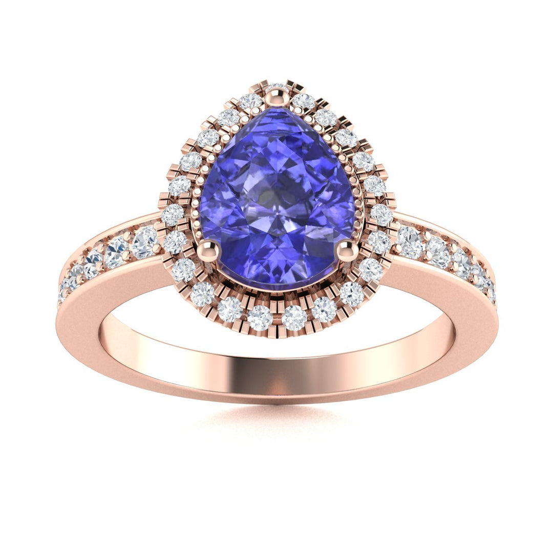 14Kt Gold Pear Cut Tanzanite and Diamond Ladies Ring (Tanzanite 1.50 cts. White Diamonds 0.30 cts.)