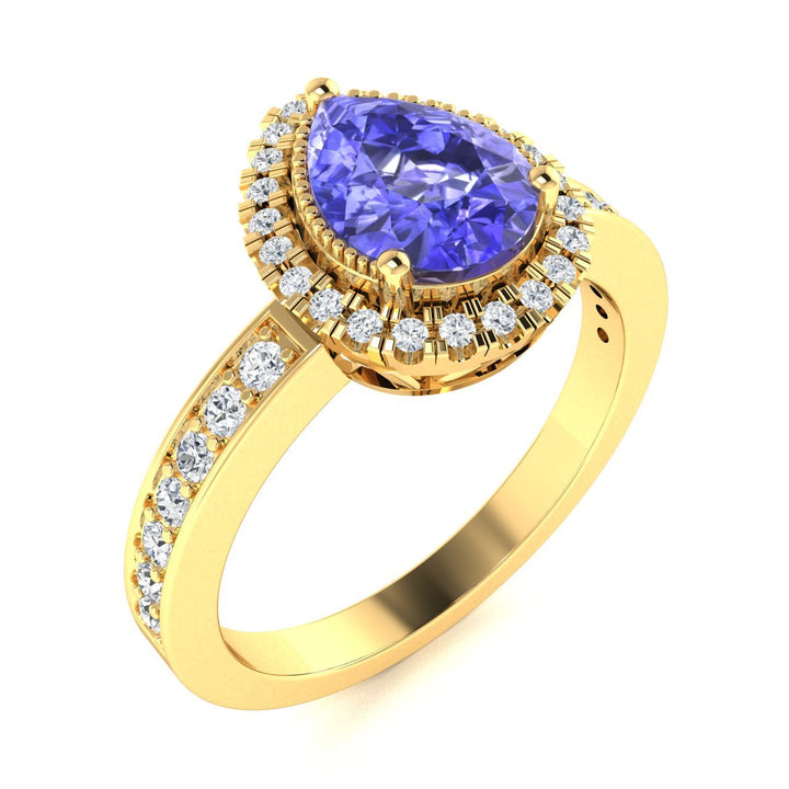 14Kt Gold Pear Cut Tanzanite and Diamond Ladies Ring (Tanzanite 1.50 cts. White Diamonds 0.30 cts.)