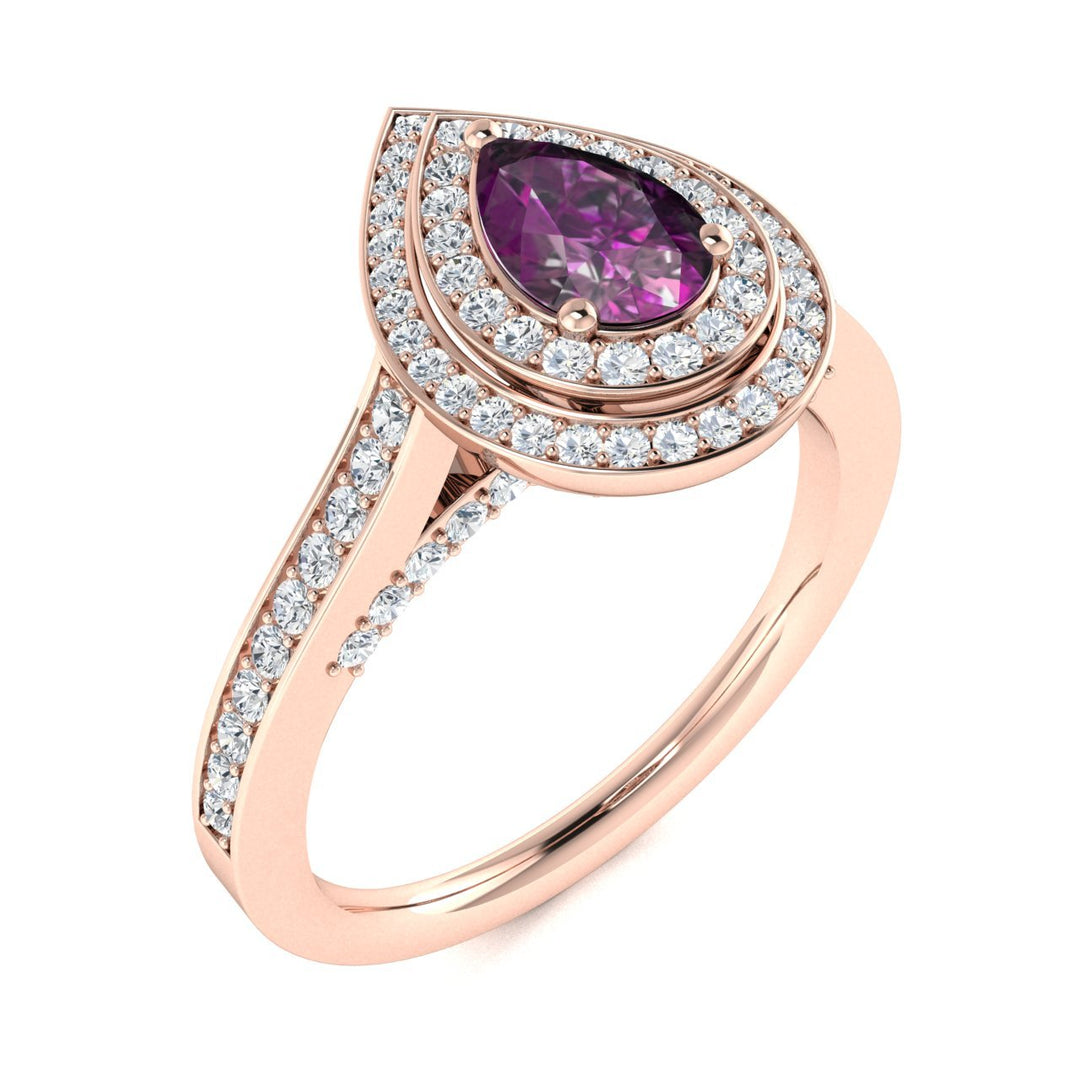 14KT Gold Pear Shape Natural Alexandrite and Diamond Ladies Ring (Alexandrite 0.45 cts. White Diamonds 0.60 cts.)