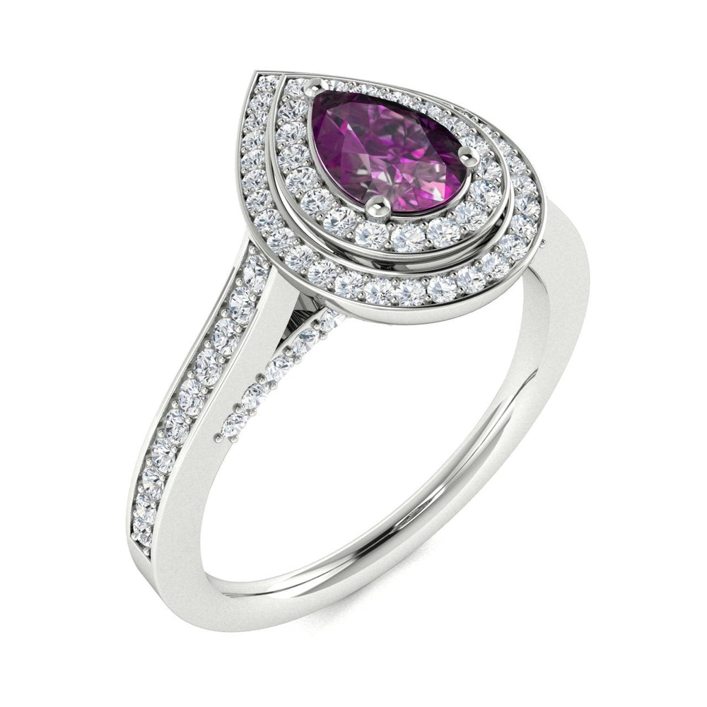 14KT Gold Pear Shape Natural Alexandrite and Diamond Ladies Ring (Alexandrite 0.45 cts. White Diamonds 0.60 cts.)