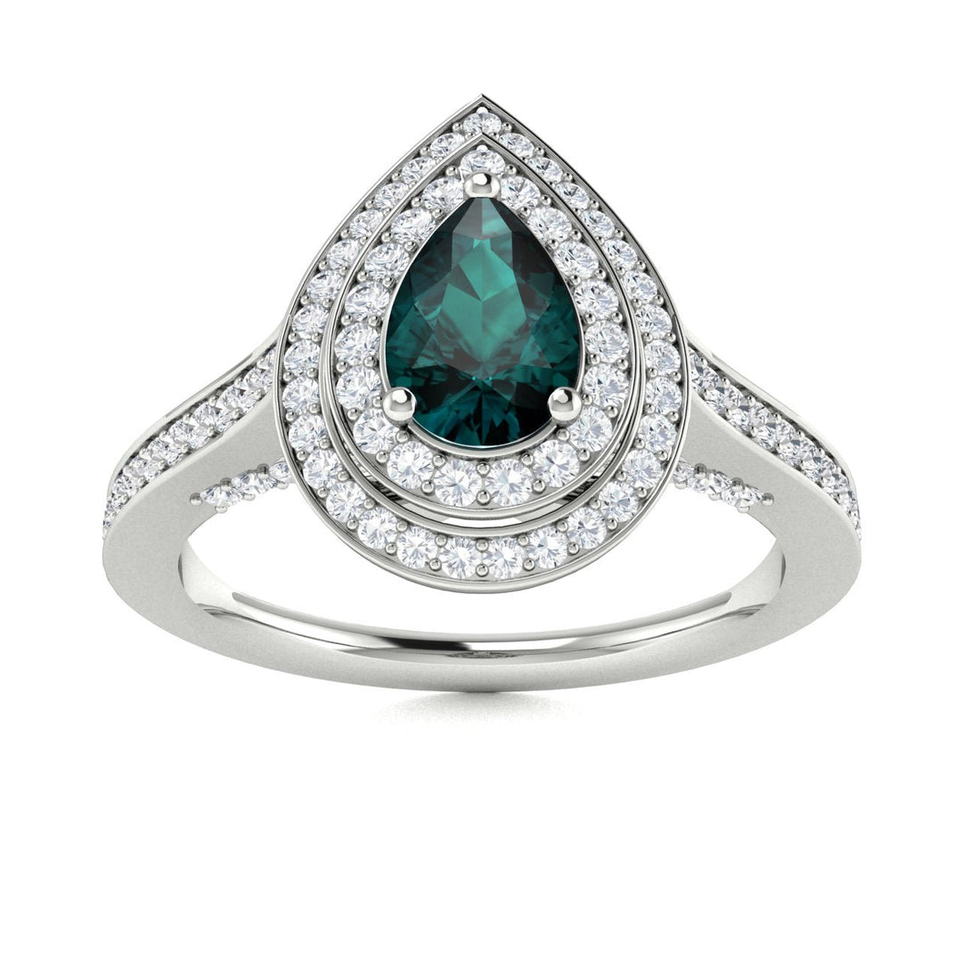 14KT Gold Pear Shape Natural Alexandrite and Diamond Ladies Ring (Alexandrite 0.45 cts. White Diamonds 0.60 cts.)