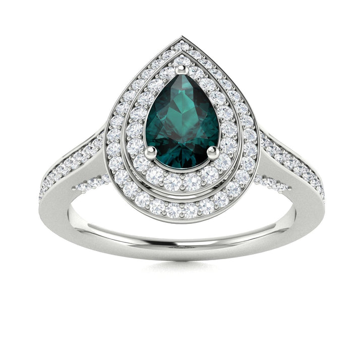14KT Gold Pear Shape Natural Alexandrite and Diamond Ladies Ring (Alexandrite 0.45 cts. White Diamonds 0.60 cts.)
