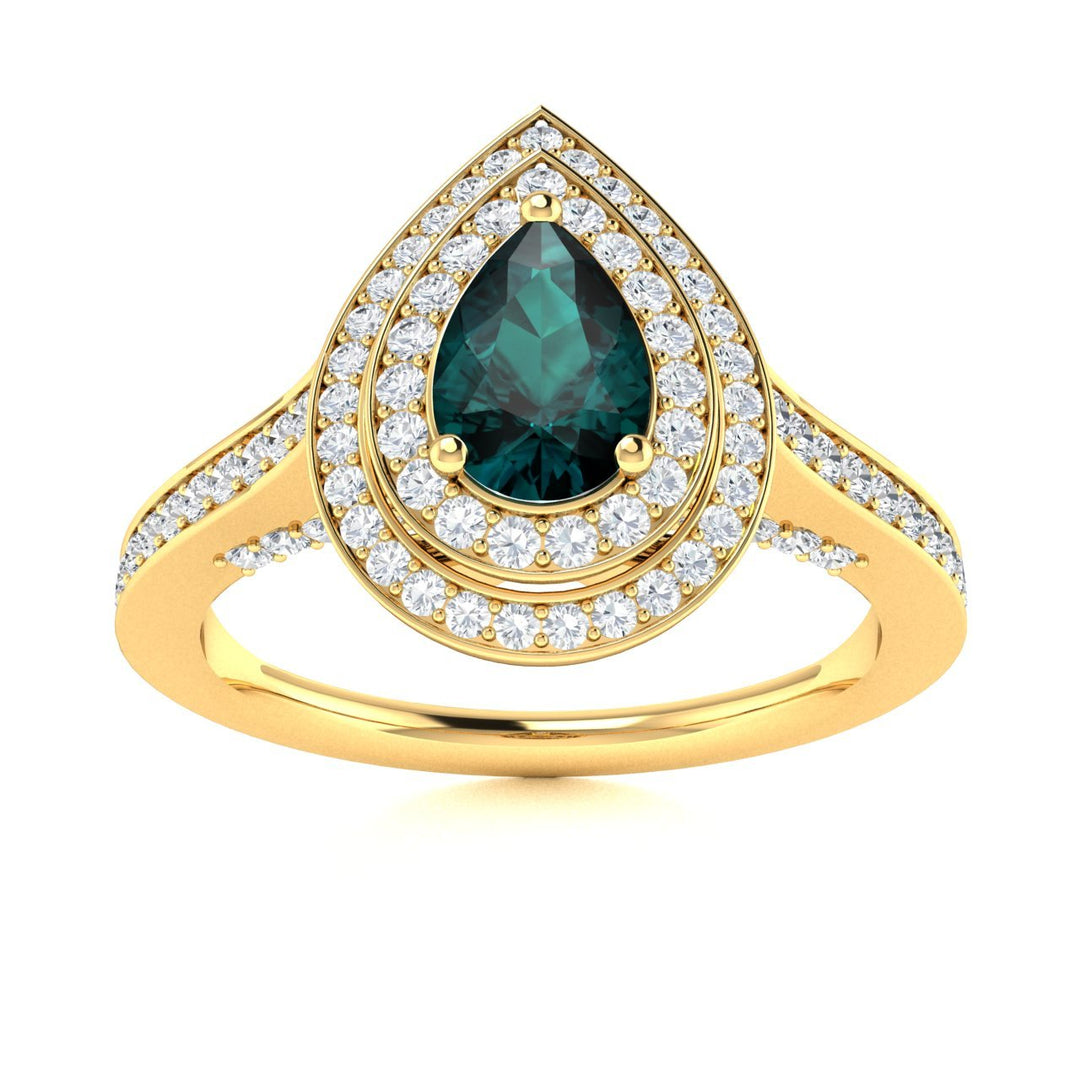 14KT Gold Pear Shape Natural Alexandrite and Diamond Ladies Ring (Alexandrite 0.45 cts. White Diamonds 0.60 cts.)