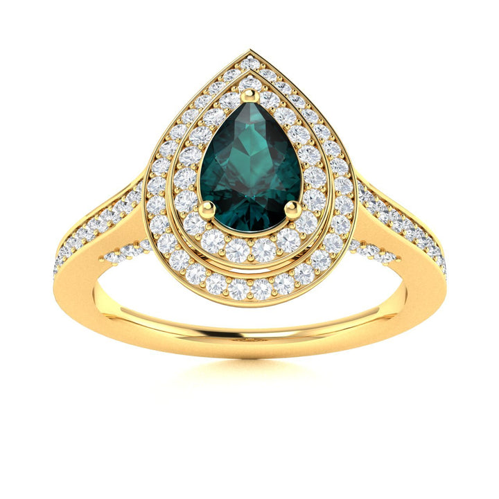 14KT Gold Pear Shape Natural Alexandrite and Diamond Ladies Ring (Alexandrite 0.45 cts. White Diamonds 0.60 cts.)