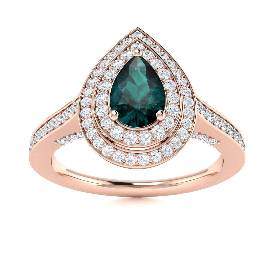 14KT Gold Pear Shape Natural Alexandrite and Diamond Ladies Ring (Alexandrite 0.45 cts. White Diamonds 0.60 cts.)