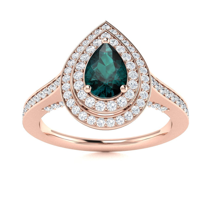 14KT Gold Pear Shape Natural Alexandrite and Diamond Ladies Ring (Alexandrite 0.45 cts. White Diamonds 0.60 cts.)