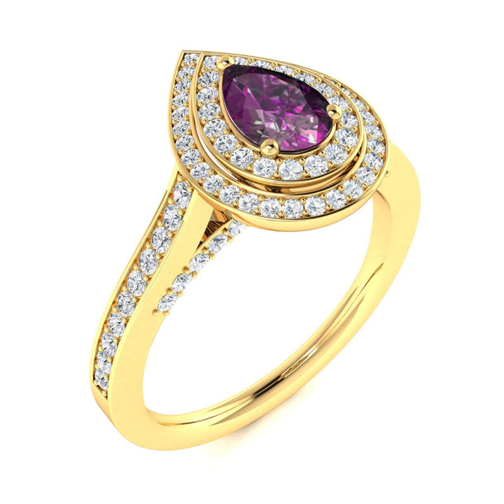 14KT Gold Pear Shape Natural Alexandrite and Diamond Ladies Ring (Alexandrite 0.45 cts. White Diamonds 0.60 cts.)